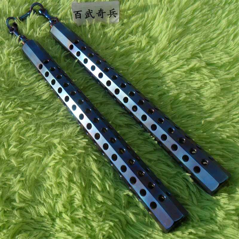 Hundred Wu Qibing-Titanium alloy octagonal nunchaku hand-burned color TC4 titanium chain nunchaku actual combat custom collection