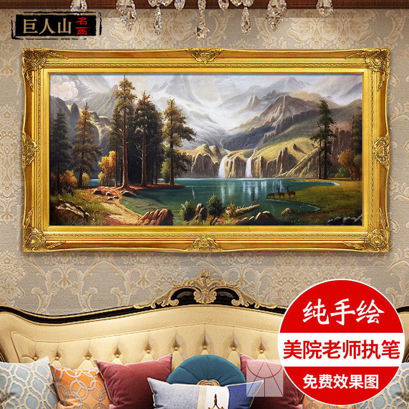 Art Master's Eurostyle Living Room Pure Hand-painted Oil Painting American Landscape Scenery Hang Painting Xuanguan Mural Deer Follle Polyppot