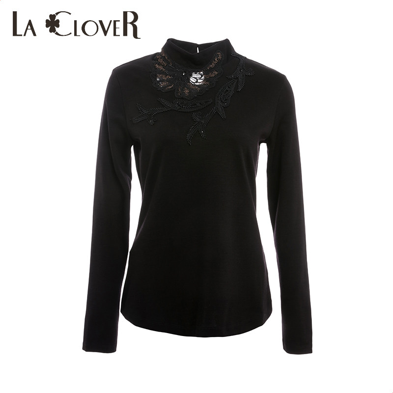 LACLOVER Lancavin wool warm series soft small high collar embroidery top LC72AA1