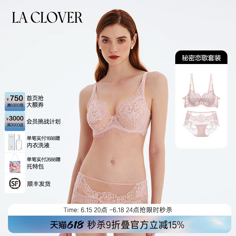 Laclover Lace Mesh Sexy Thin Underwear Set for Women Secret Love Song
