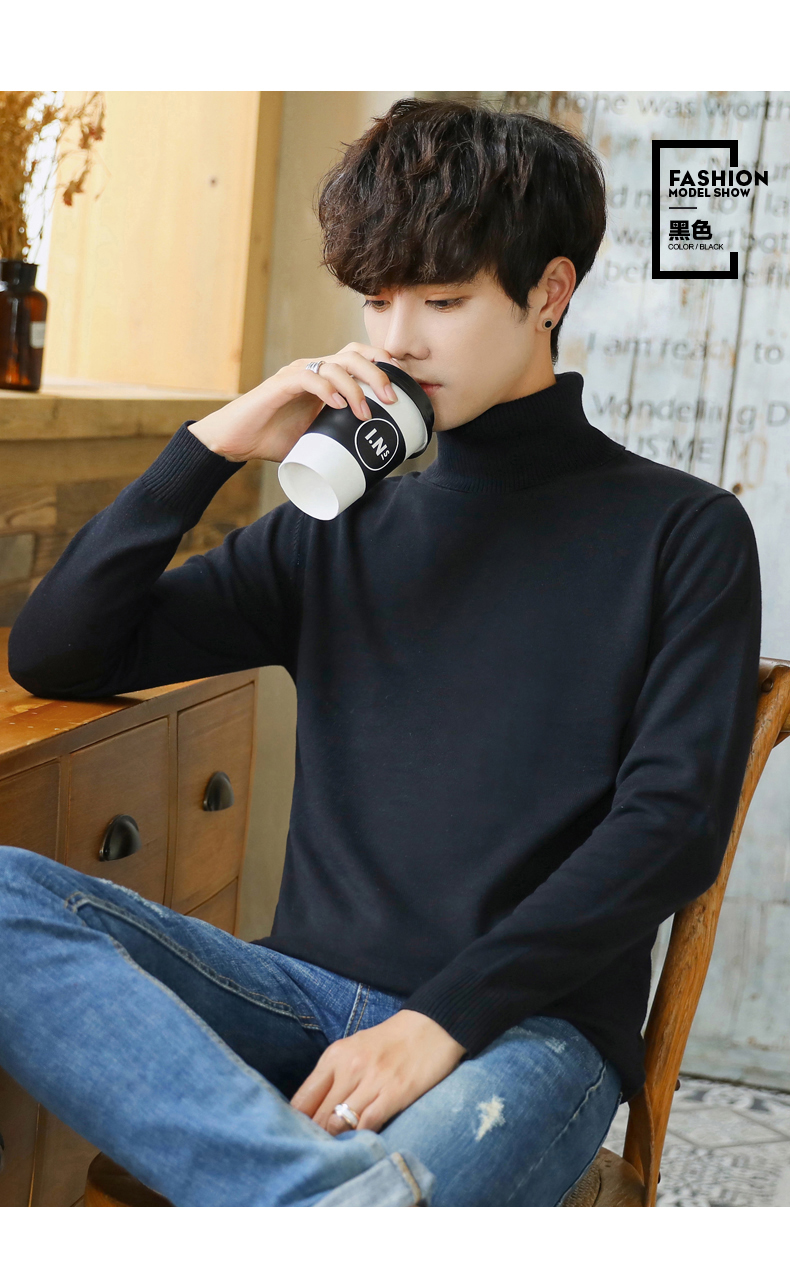 2019 mới mùa xuân và mùa thu cao cổ áo len nam Hàn Quốc giản dị nam thanh niên áo sơ mi thời trang áo len nam - Hàng dệt kim
