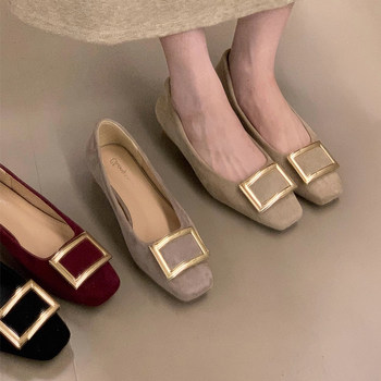 Women's metal square buckle shallow mouth shoes 2025 autumn new style
