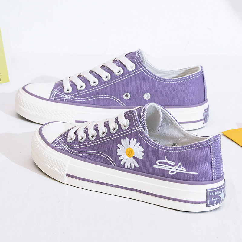 Purple daisy canvas shoes women's shoes 2022 summer new casual cloth shoes all-match Korean low-top small white board shoes