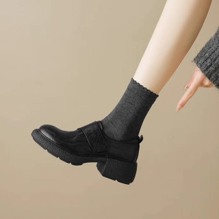 复古英伦风小皮鞋女2025秋季新款厚底圆头乐福鞋粗跟魔术贴单鞋子