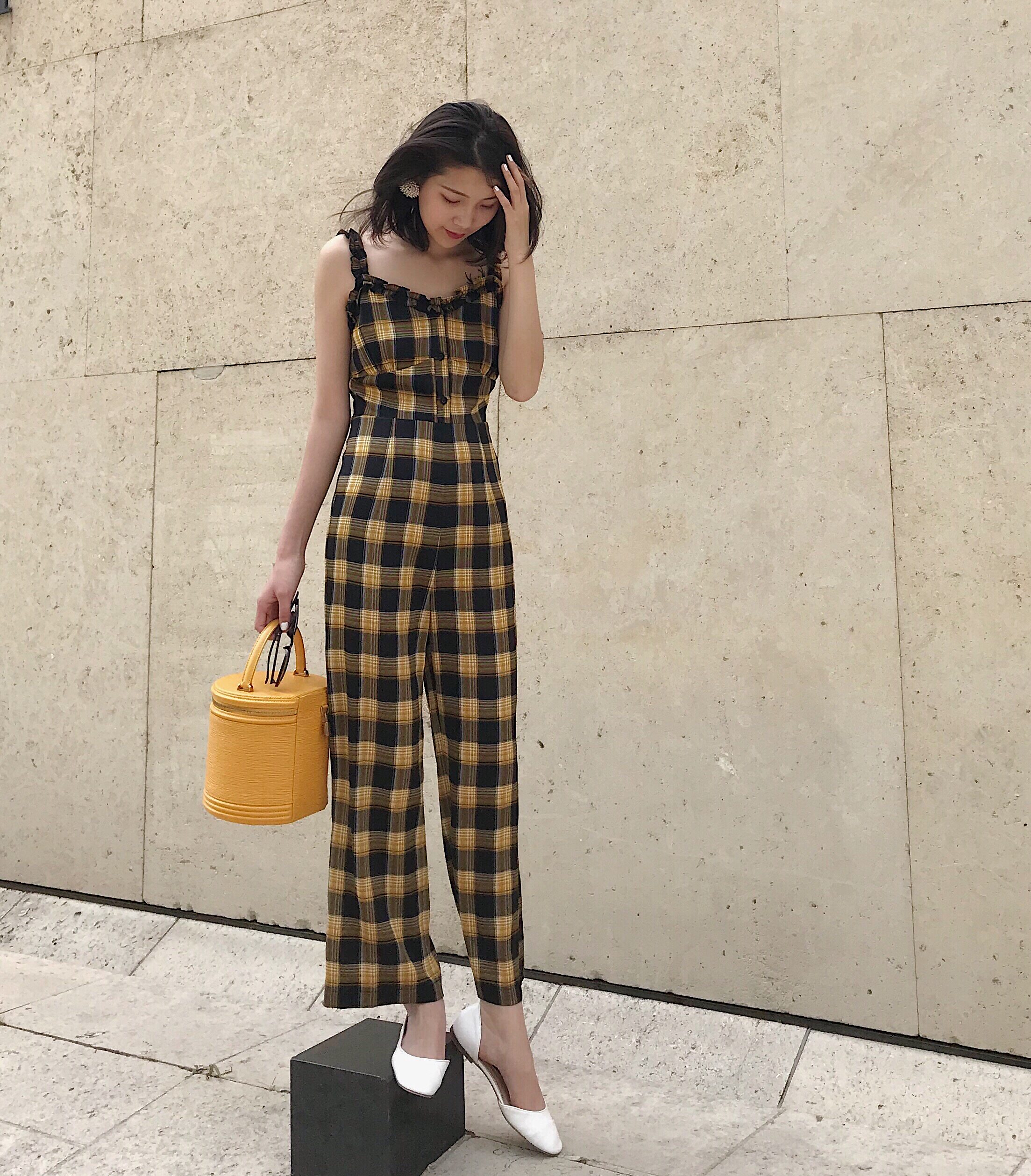yellow plaid jumpsuit