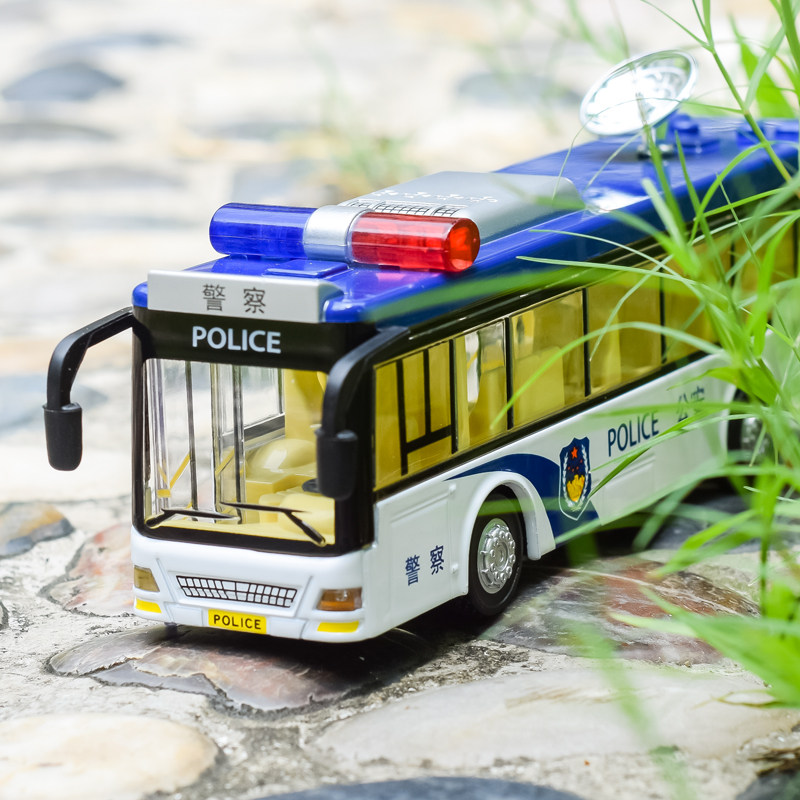 Send 3 battery alloy fall-resistant car model children's educational toy car bus police car boy birthday gift