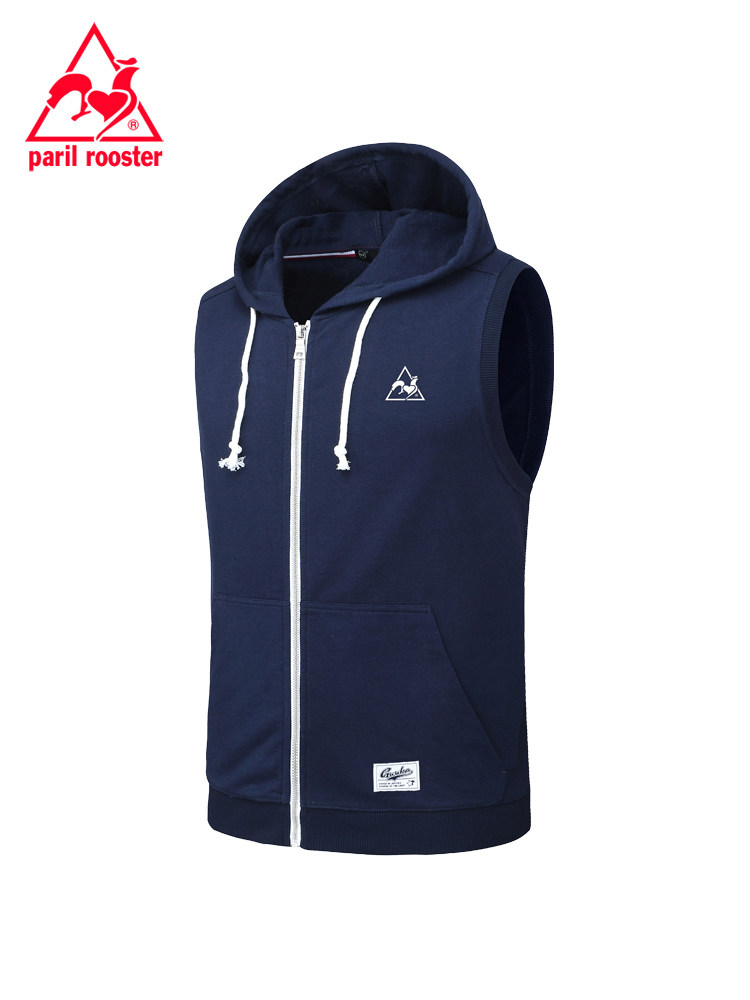 French rooster vest men's summer cotton hooded sleeveless leisure sports jacket outside the horse clip sleeveless vest