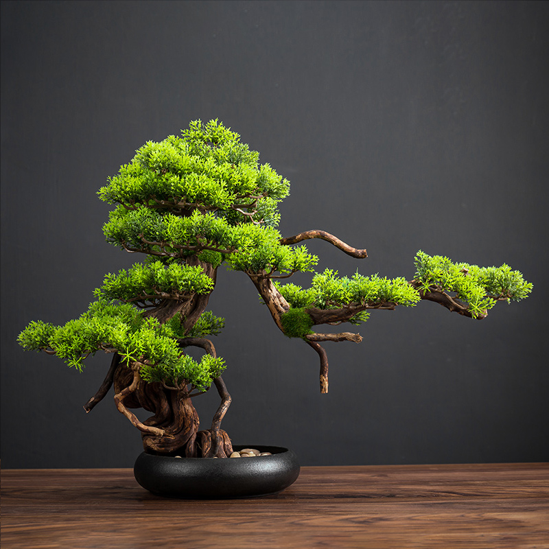Simulation Greet Guest Pine Bonsai Desktop Swing Piece Living Room Xuanguan Tea Room New Chinese Style Decoration Office Green Planting Fake Potted Plant-Taobao