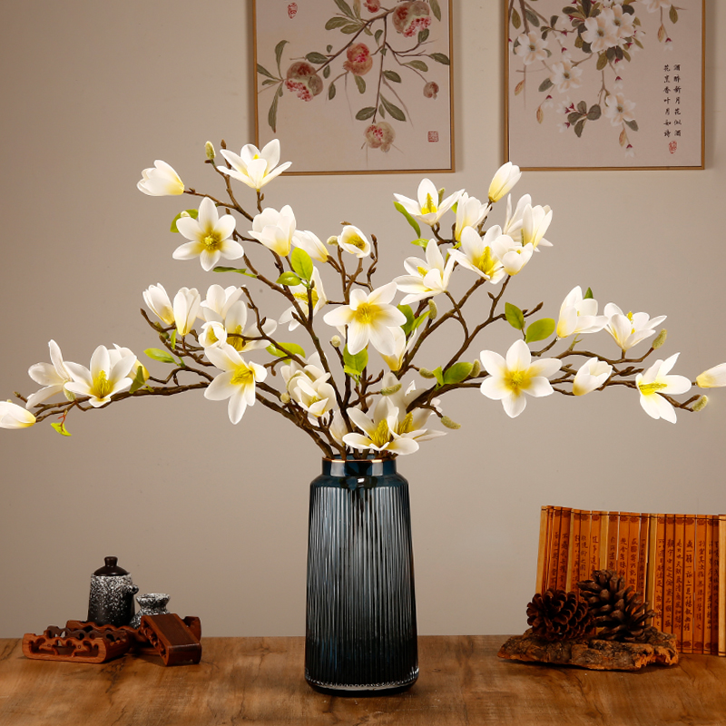 High-grade magnolia flower simulation flower fake flower bouquet living room flower arrangement decorative flower set silk flower floor coffee table decoration