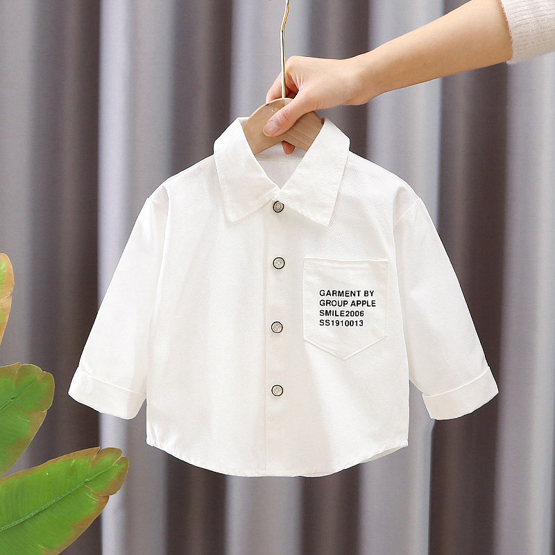 2023 New Child's Clothing Baby Pure Cotton Shirt Boy White Shirt Kid's Ocean Clothing Clothes
