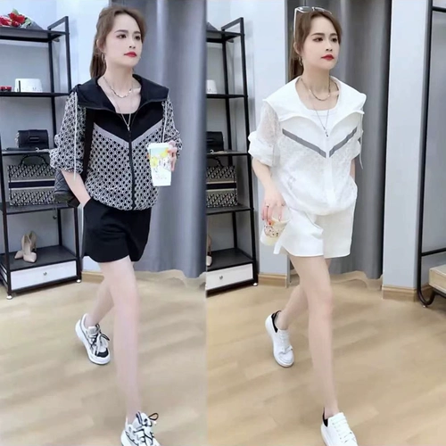 Летний комплект, шорты, кардиган с капюшоном для отдыха с молнией, в корейском стиле, свободный крой