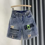 Штаны, летние джинсы, свободный крой, эластичная талия, по фигуре, высокая талия