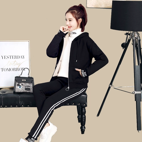 Утепленный демисезонный спортивный костюм для отдыха, бархатный комплект, коллекция 2021, в стиле Шанель, в западном стиле