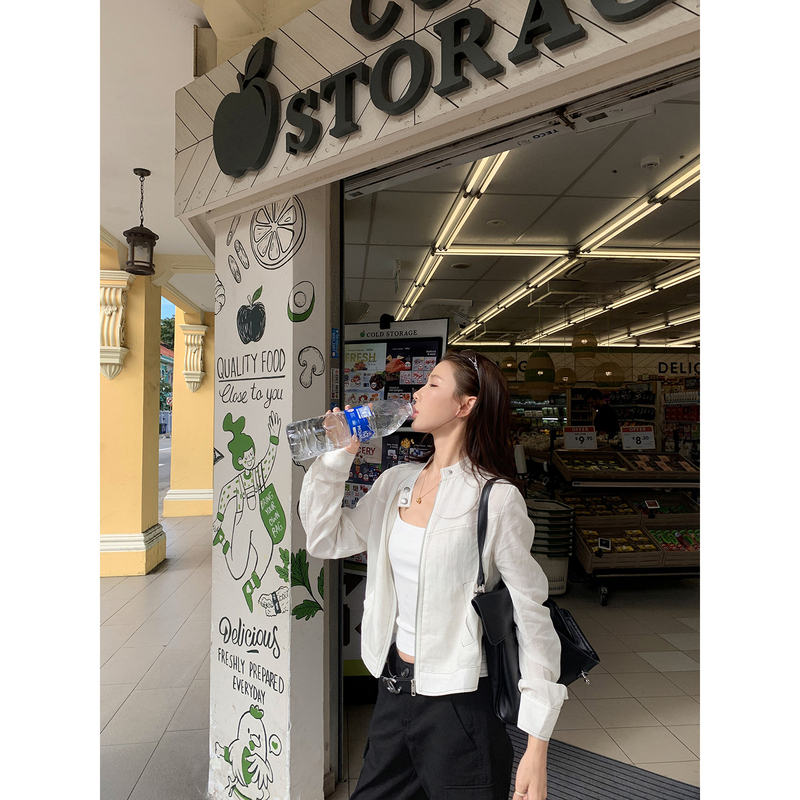 70 Is Not Seventy, Lyocell Stand-Up Collar Topstitch Jacket for Women, Summer Lightweight Sun-Protective Short Versatile Top
