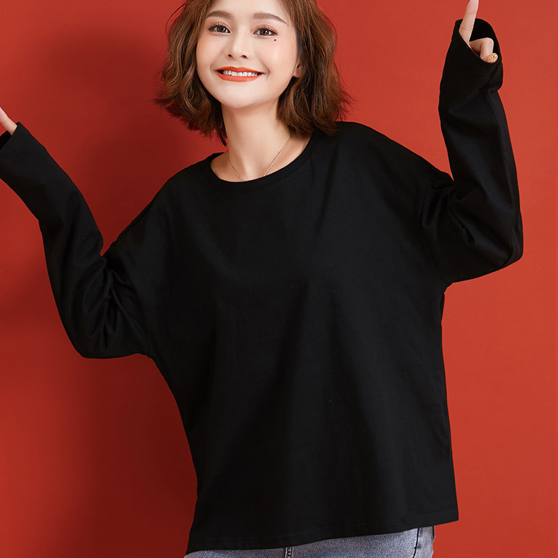 Long sleeve t shirt black 2023 new autumn and winter thin with pure cotton blouse sweater