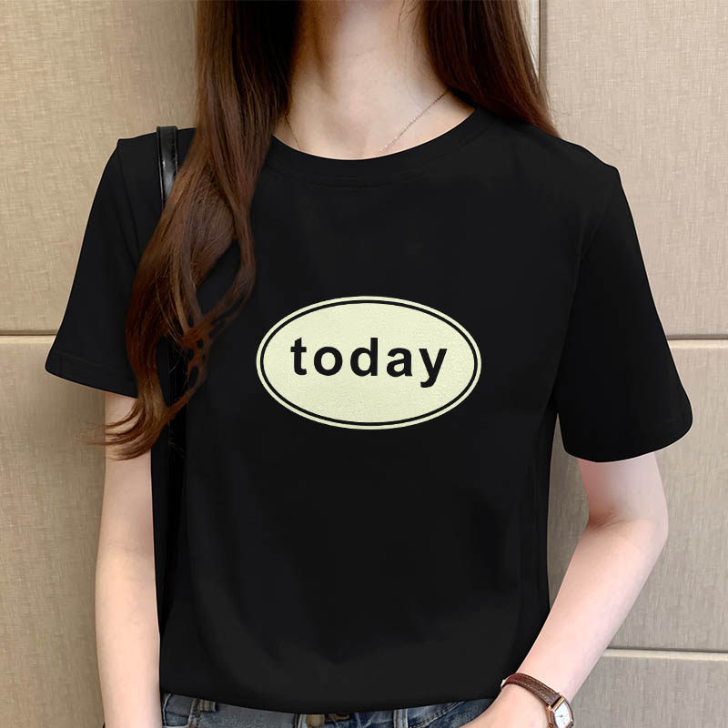 short sleeve t-shirt female loose 100 hitch student cute and comfortable and breathable white minimalist printed pure cotton harbour wind t-shirt tide