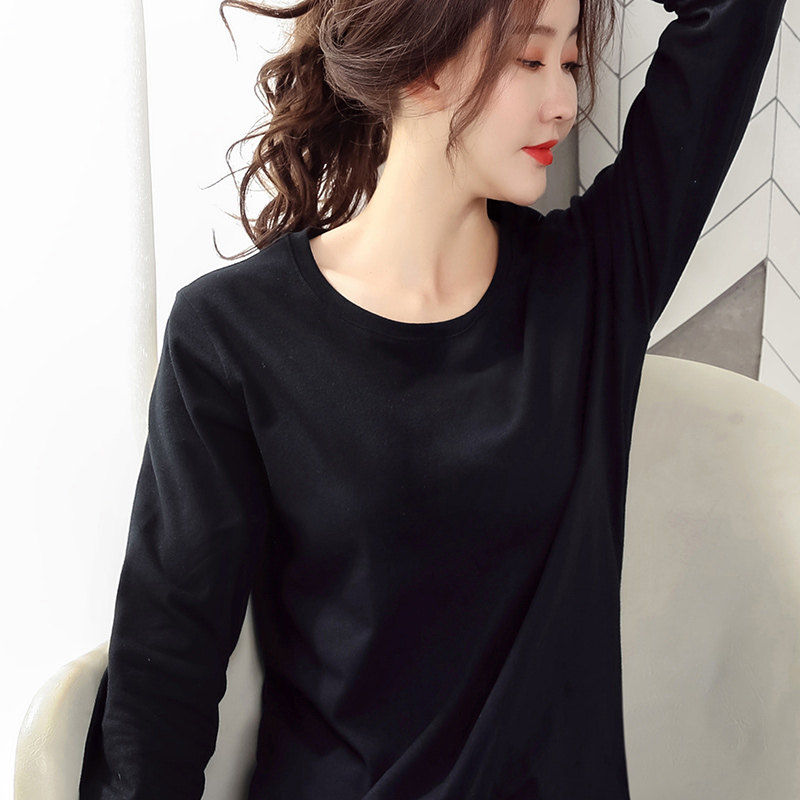 Long sleeve t shirt women in Han Edition with pure cotton blouse 2022 new black air and autumn loose tops
