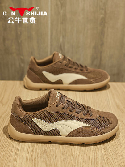 公牛世家网面鞋子男鞋夏季透气防臭轻便网鞋男士复古运动德训板鞋
