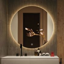 xq round mirror backlight LED lamp mirror round bathroom mirror wall-mounted bathroom mirror intelligent toilet mirror with light anti-fog