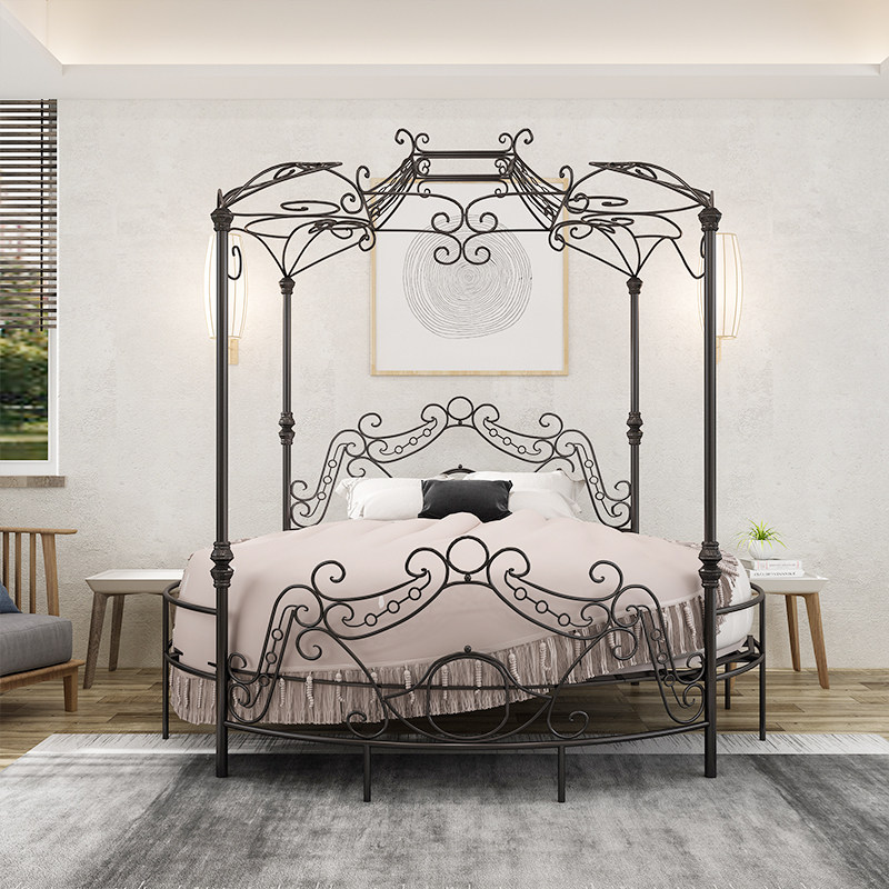 European iron art round bed net red princess bed retro iron frame bed modern bed and breakfast double bed hotel iron bed frame single bed