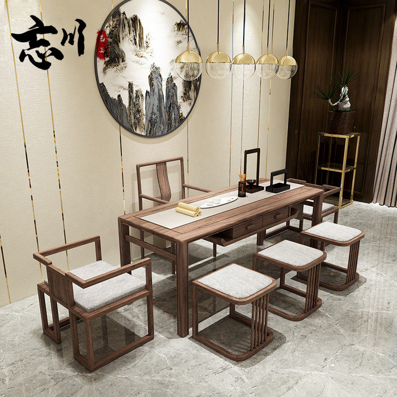 New Chinese Meditation Solid Wood Tea Table And Chairs Combination Modern Simple Office Tea Table Integrated Tea Room Kung Fu Bubble Tea Table Table