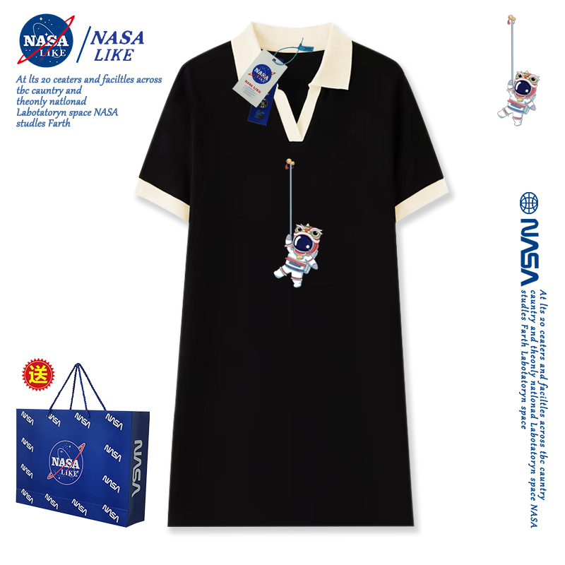 Co-Branded Petite Casual Loose Slimming Polo Shirt Dress for Women with Unique Lapel, Over-The-Knee Short-Sleeve T-Shirt Dress Co-Branded Petite Casual Loose Slimming Polo Shirt Dress for Women with Unique Lapel, Over-The-Knee Short-Sleeve T-Shirt Dress
