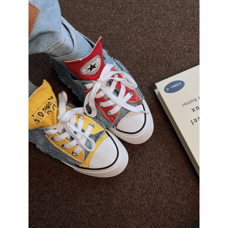 Heipa Trendy Fashion Versatile Canvas Shoes with Thick Soles That Increase Height by 5cm, Anti-Villain Aesthetic Spicy Girl Denim Boots