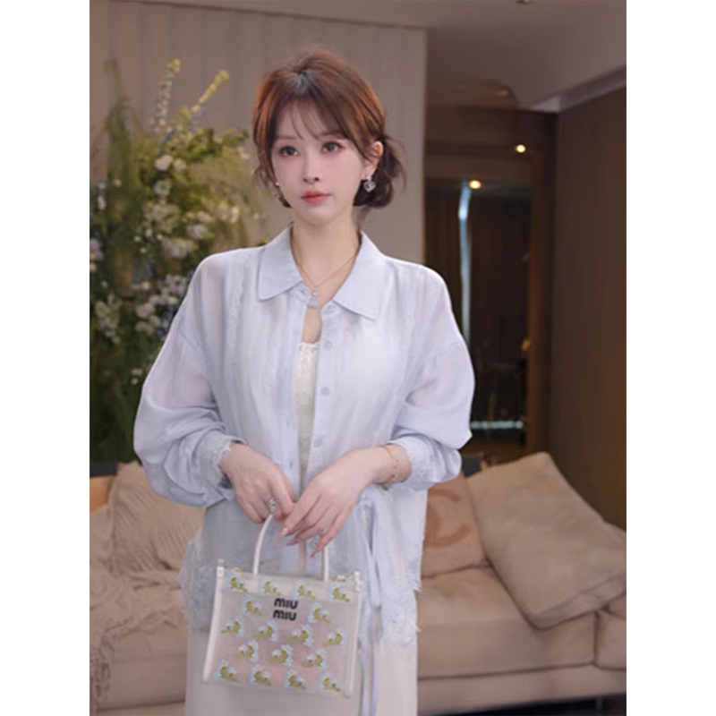 Spliced Lace Sunscreen Shirt for Women, New Summer Design, Unique Casual Loose-Fitting Versatile Jacket Top