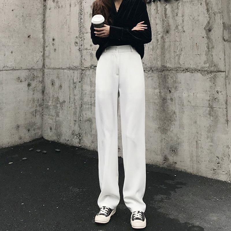 White Wide Pants Woman Spring Retro High Waist Large Size Straight Cylinder Western Clothing Pants Loose Casual Pendant Sensation Tug Pants