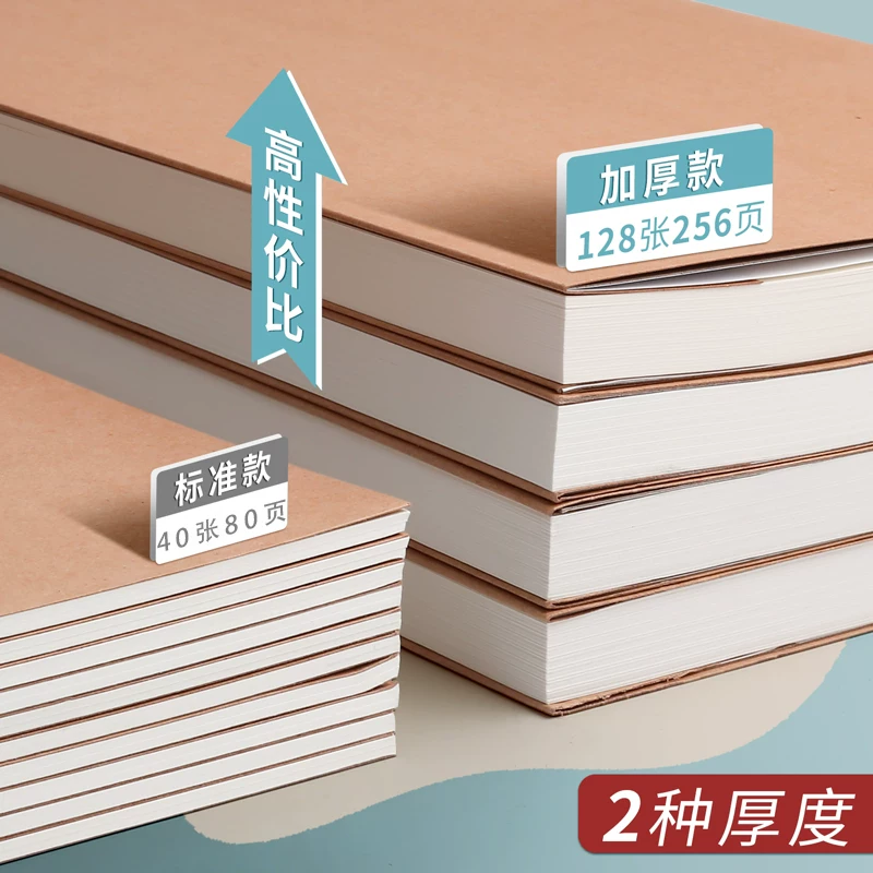 A4 blank book cowhide paper notebook Book bookless wireless student use thickened B5 white pages white paper big book, a5 hand picture drawing, writing draft, draft, stall thinking map, pure white plain color