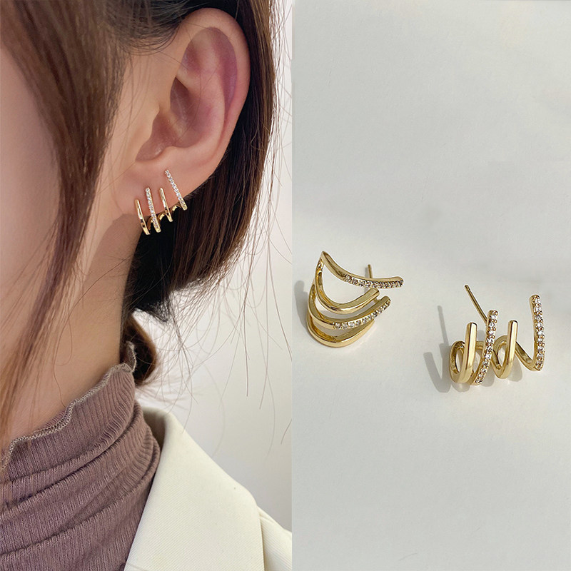 Earrings 2021 new trendy Korean temperament net red niche high-end ear acupuncture women's design sense temperament earrings trend