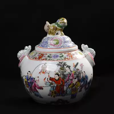 Antique hand-painted pastel baby play picture cover can tea jar Jingdezhen vase ceramic decoration retro home decoration