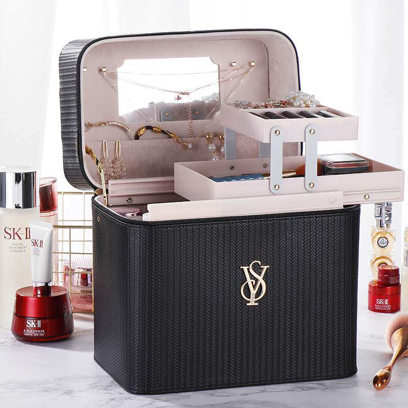Makeup Bag Woman Large Capacity Portable Multifunction Layer Cosmetics Containing Box Dust Resistant Makeup Box Home 2019 New-Taobao