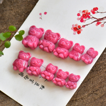 American old material rose stone carving hug bear big peony ring bracelet tag Peach Blossom Jade Rose Stone girl