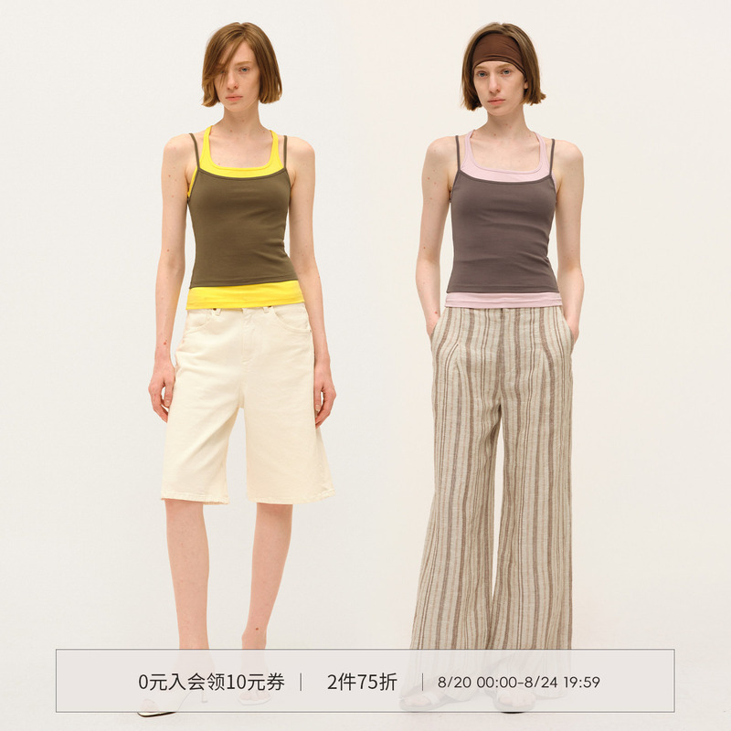 Smiiile True Two-Piece Color-Blocked Layered Camisole, Can Be Worn Inside or Outside, Slim Fit, Sleeveless Top for Women, Summer