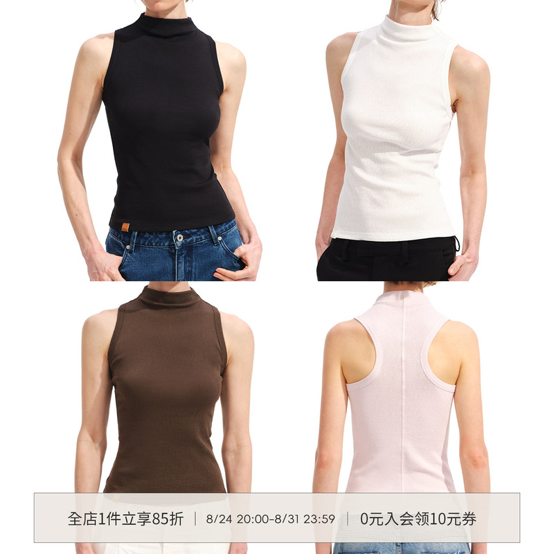 Smiiile Half-High Collar Tank Top for Women, Summer, High-End, Slim Fit, Versatile, Stretchy, Sleeveless Top, Elegant Smiiile Half-High Collar Tank Top for Women, Summer, High-End, Slim Fit, Versatile, Stretchy, Sleeveless Top, Elegant