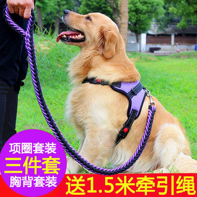 Dog rope dog necklace Sub-item ring Pet chest holding baby bag gold wool small medium large dog explosion-proof hauling rope Labrador dog