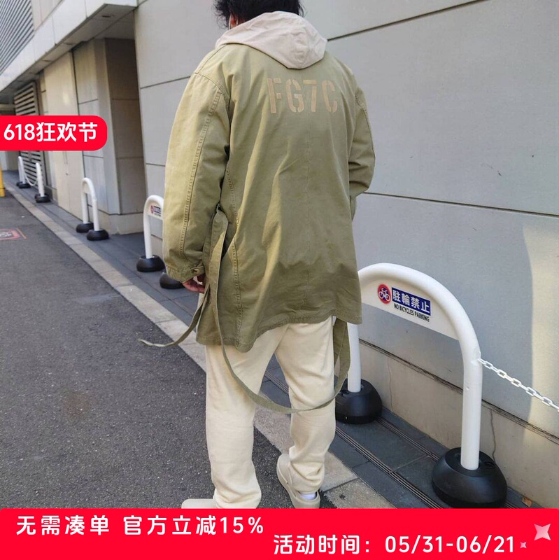 I'M Not Trendy Fog Season 7 Main Line High Street Fg7C Flocked Print Belt Military Fabric Mid-Length Coat Jacket for Men