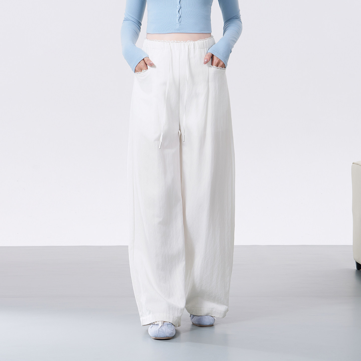Ellieluke Maternity Pants Summer White Wide-Leg Straight Pants That Don'T Tighten the Belly Early Pregnancy Pants for Outdoor Wear in Autumn — 4