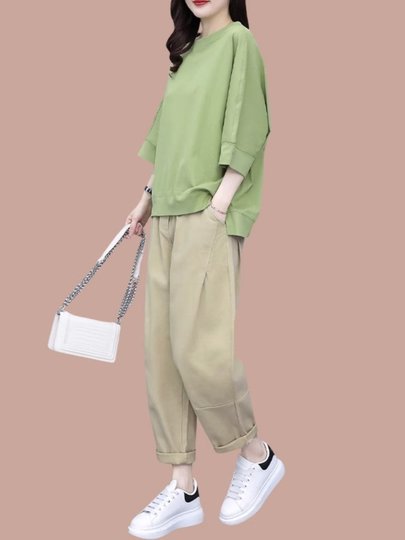 纯棉时尚休闲运动套装女2025年夏季新款洋气减龄显瘦大码两件套潮