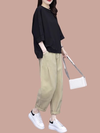 纯棉时尚休闲运动套装女2025年夏季新款洋气减龄显瘦大码两件套潮