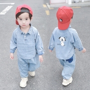 Z childrens denim phù hợp với mùa xuân váy Hàn Quốc phiên bản của trẻ em quần áo cô gái s4 bộ bé trai thể thao hai mảnh 1-3 tuổi quần áo trẻ em mùa thu