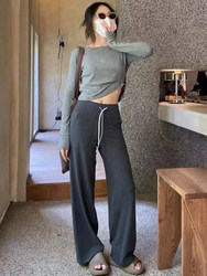 lulu yoga pants micro wide leg pants ສໍາລັບແມ່ຍິງຂະຫນາດນ້ອຍແອວສູງ drape loose slimming casual ຄວາມຍາວພິເສດດູໃບໄມ້ລົ່ນແລະລະດູຫນາວຂະຫນາດໃຫຍ່ສົດໃສ