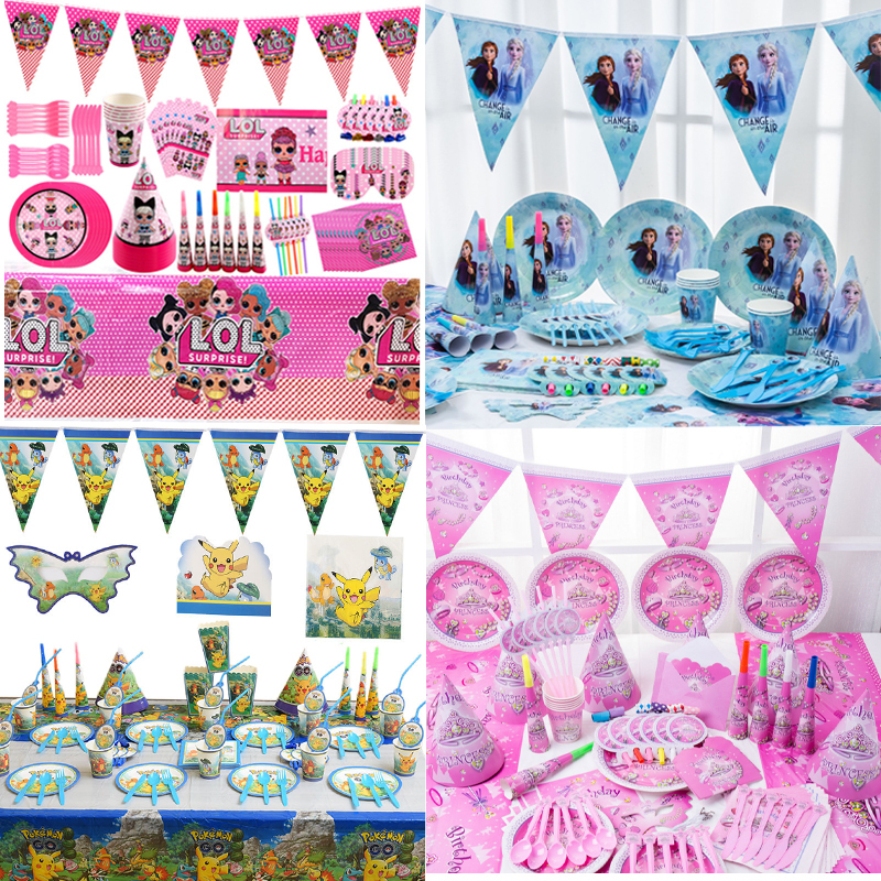 Ice and Snow Diamond Crown Surprise Barbie Party Supplies Decoration Set Disposable Children's Tablecloth Paper Plates Tableware