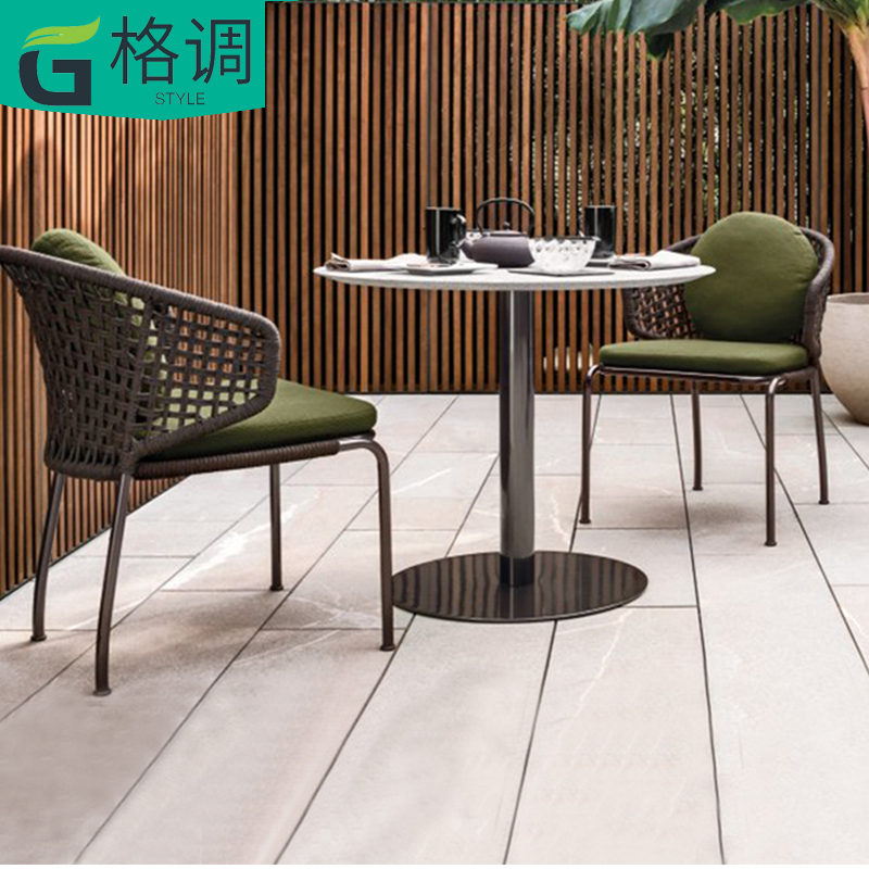 Rattan chair single three-three-style balcony table and chairs backrest braided Tenchair furniture Courtyard Garden Boilerplate Real Estate Sales