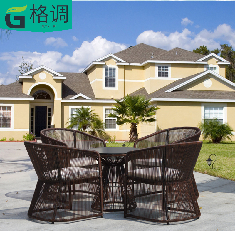 Rattan chair Three-five pieces Balcony Outdoor Casual Table And Chairs Garden Courtyard Rattan Furniture Clubhouse Soft-Fitted Table And Chairs Assorted