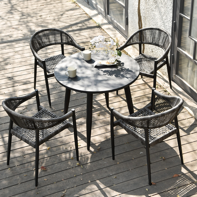 Nordic Outdoor Leisure Table And Chairs Patio Outdoor Open Water Waterproof Sunscreen Outside Pendulum Rattan Chair Three Sets Balcony Home