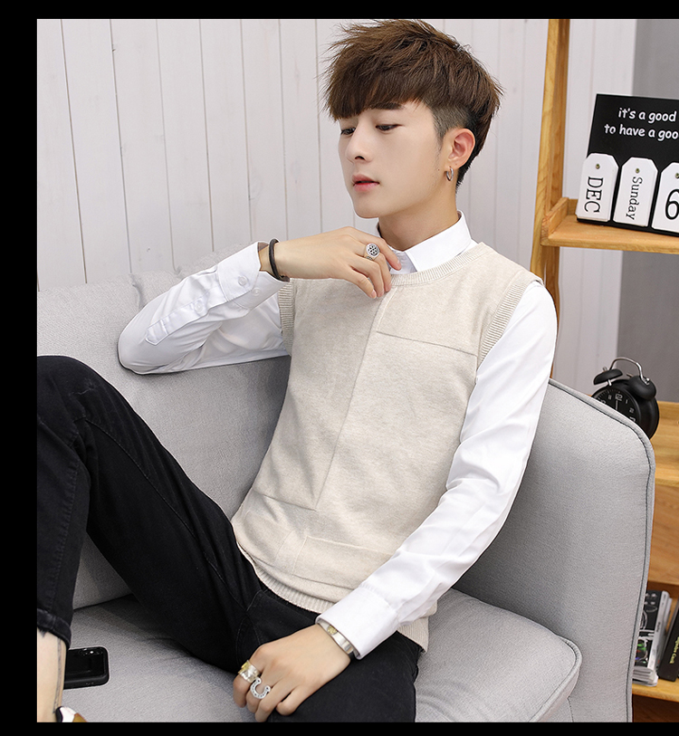 Mùa xuân và mùa thu áo len dệt kim nam Phiên bản Hàn Quốc của áo vest không tay nam vest vest cổ tròn nút áo len cotton áo khoác len nam trung niên