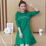 Длинная весенняя толстовка с капюшоном, платье, юбка, большой размер, средней длины, подходит для полных девушек