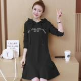 Длинная весенняя толстовка с капюшоном, платье, юбка, большой размер, средней длины, подходит для полных девушек